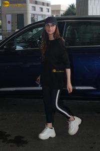 actress Aditi Rao Hydari in a black dress at airport