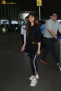 actress Aditi Rao Hydari in a black dress at airport