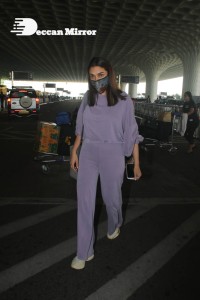 Aditi Rao Hydari in a violet dress at Mumbai Airport on November 14