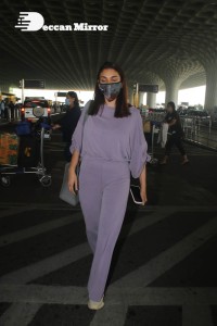 Aditi Rao Hydari in a violet dress at Mumbai Airport on November 14