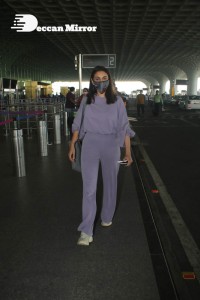 Aditi Rao Hydari in a violet dress at Mumbai Airport on November 14