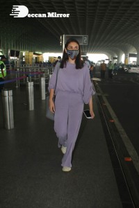 Aditi Rao Hydari in a violet dress at Mumbai Airport on November 14
