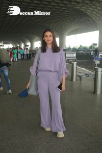 Aditi Rao Hydari in a violet dress at Mumbai Airport on November 14