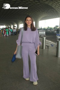 Aditi Rao Hydari in a violet dress at Mumbai Airport on November 14
