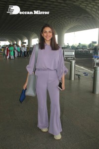 Aditi Rao Hydari in a violet dress at Mumbai Airport on November 14
