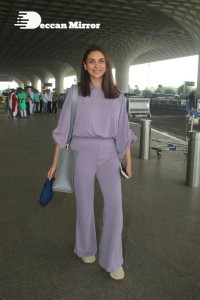 Aditi Rao Hydari in a violet dress at Mumbai Airport on November 14