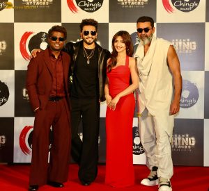 Agent Ching Attacks Ad Launch attended by Ranveer Singh, Sreeleela and Bobby Deol