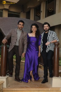 Actors Pratik Gandhi, Divyendu Sharma, and Saiyami Kher promote their film Agni