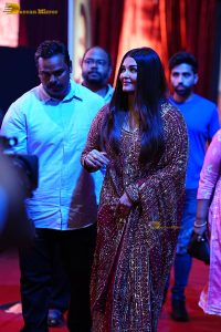 bollywood star Aishwarya Rai in a red salwar dress at ponniyin selvan event