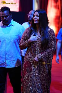 bollywood star Aishwarya Rai in a red salwar dress at ponniyin selvan event