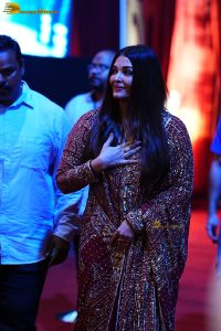 bollywood star Aishwarya Rai in a red salwar dress at ponniyin selvan event