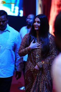 bollywood star Aishwarya Rai in a red salwar dress at ponniyin selvan event