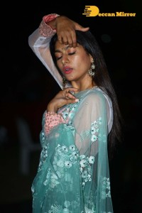 Actress Akshatha Srinivas Photoshoot in a transparent green saree