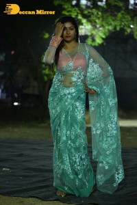 Actress Akshatha Srinivas Photoshoot in a transparent green saree