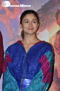 Alia Bhatt in a blue top and matching mini-skirt attending Brahmastra movie event