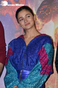 Alia Bhatt in a blue top and matching mini-skirt attending Brahmastra movie event