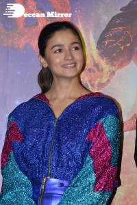 Alia Bhatt in a blue top and matching mini-skirt attending Brahmastra movie event
