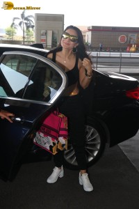 bollywood actress ameesha patel in black tracksuit at airport