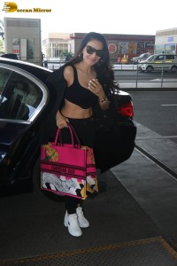 bollywood actress ameesha patel in black tracksuit at airport