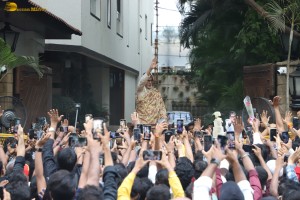 Bollywood Superstar Amitabh Bachchan greeted his fans outside his house on his 82nd birthday