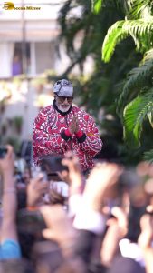 Amitabh Bachchan greets fans at his house in Juhu on April 12, 2026