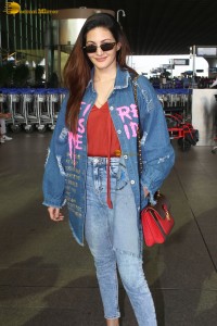 Bollywood actress Amyra Dastur dressed in all denim at mumbai airport