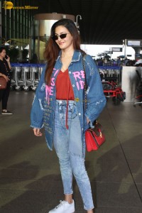Bollywood actress Amyra Dastur dressed in all denim at mumbai airport