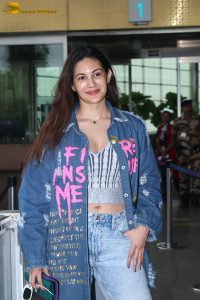 bollywood actress Amyra Dastur stylish in a jacket and denim jeans
