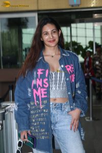 bollywood actress Amyra Dastur stylish in a jacket and denim jeans