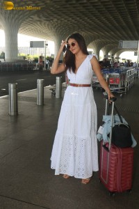 indian actress amyra dastur in a white dress spotted at airport