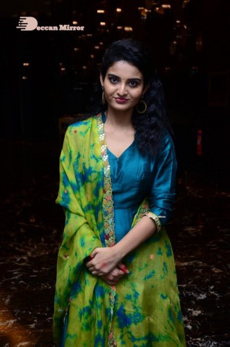 Telugu Heroine Ananya Nagella posing in Blue Salwar Kameez