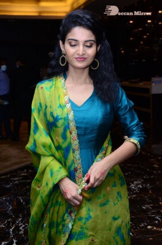 Telugu Heroine Ananya Nagella posing in Blue Salwar Kameez