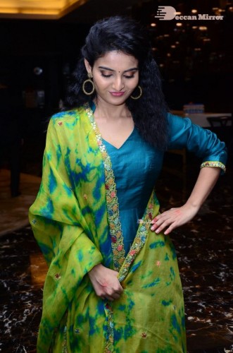 Telugu Heroine Ananya Nagella posing in Blue Salwar Kameez
