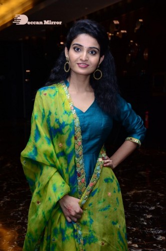 Telugu Heroine Ananya Nagella posing in Blue Salwar Kameez