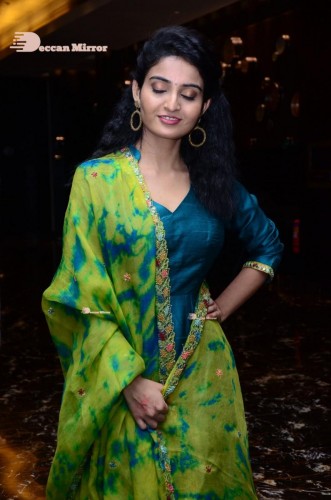 Telugu Heroine Ananya Nagella posing in Blue Salwar Kameez