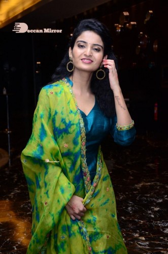 Telugu Heroine Ananya Nagella posing in Blue Salwar Kameez