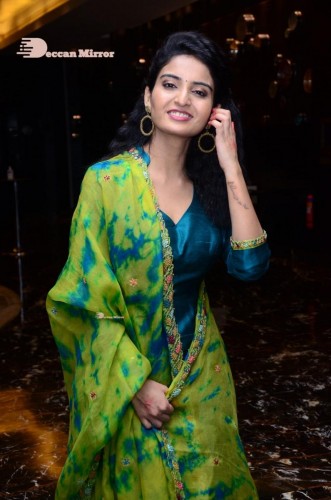 Telugu Heroine Ananya Nagella posing in Blue Salwar Kameez