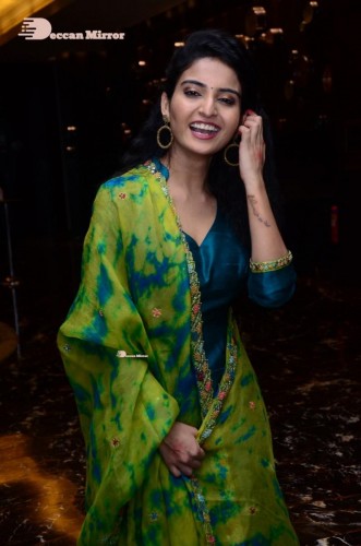 Telugu Heroine Ananya Nagella posing in Blue Salwar Kameez