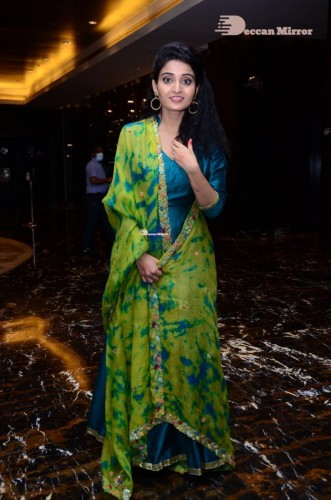 Telugu Heroine Ananya Nagella posing in Blue Salwar Kameez