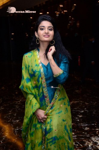 Telugu Heroine Ananya Nagella posing in Blue Salwar Kameez