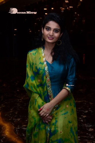 Telugu Heroine Ananya Nagella posing in Blue Salwar Kameez