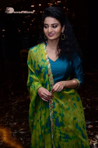 Telugu Heroine Ananya Nagella posing in Blue Salwar Kameez