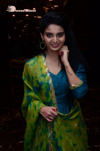 Telugu Heroine Ananya Nagella posing in Blue Salwar Kameez