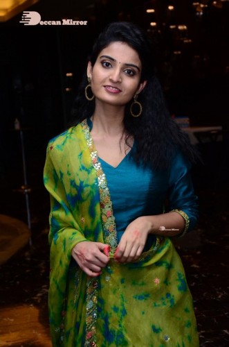 Telugu Heroine Ananya Nagella posing in Blue Salwar Kameez