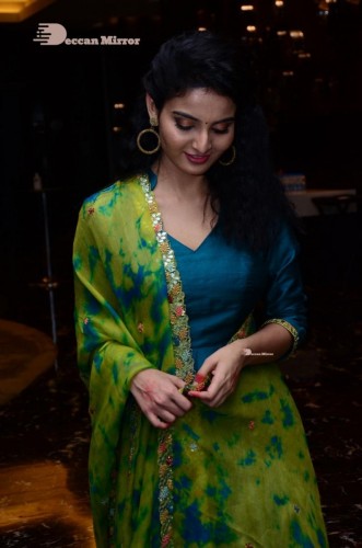 Telugu Heroine Ananya Nagella posing in Blue Salwar Kameez