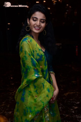 Telugu Heroine Ananya Nagella posing in Blue Salwar Kameez