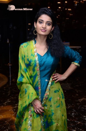 Telugu Heroine Ananya Nagella posing in Blue Salwar Kameez