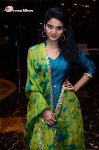 Telugu Heroine Ananya Nagella posing in Blue Salwar Kameez