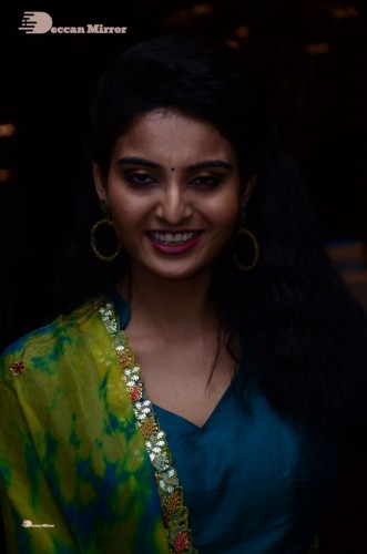 Telugu Heroine Ananya Nagella posing in Blue Salwar Kameez