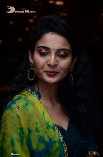 Telugu Heroine Ananya Nagella posing in Blue Salwar Kameez